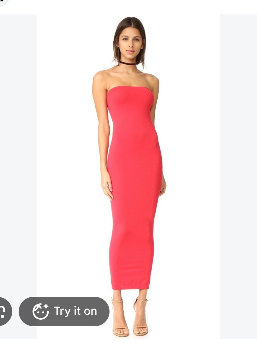 Wolford Fatale Strapless Fitted Midi Dress in Coral Red Xs